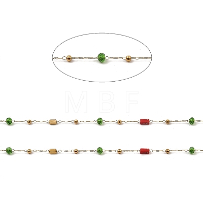 Cuboid Natural Mixed Gemstone & Glass Rondelle Beaded Link Chains CHS-G028-18G-02-1