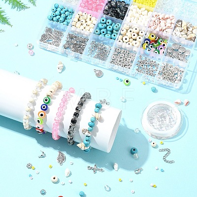 DIY Summer Glass & Synthetic Magnesite & Shell Bangle Making Kits DIY-FS0007-91-1