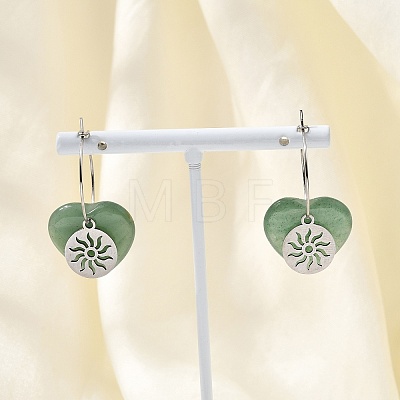 Natural Green Aventurine & 304 Stainless Steel Hoop Earrings for Women EJEW-G475-01P-06-1