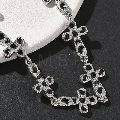 Brass Enamel Micro Pave Clear Cubic Zirconia Cross Link Chain Bracelets for Women BJEW-G764-02P-1