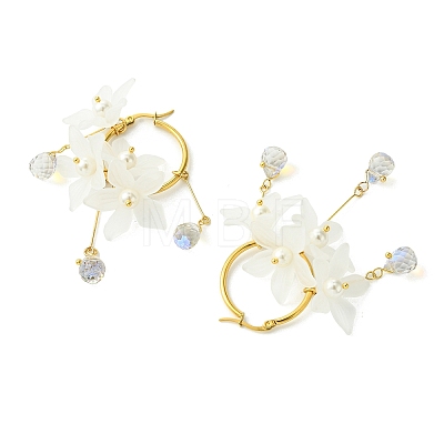 Acrylic & Glass & Shell Pearl Hoop Earrings for Women EJEW-TA00564-1