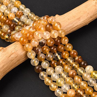 Natural Yellow Hematoid Quartz Round Beads Strands X-G-F266-09-8mm-1