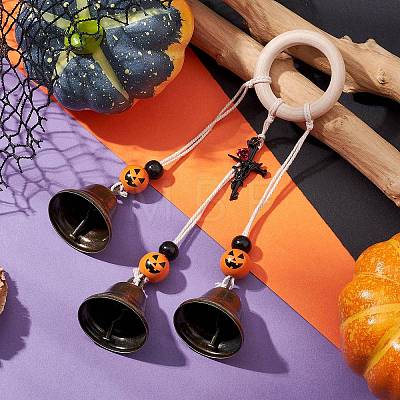 Halloween Theme Iron Bell Pendant Decoration HJEW-JM02476-1