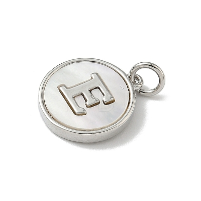 Brass Pave Natural Shell Flat Round with Letter Charms KK-Z115-13P-E-1