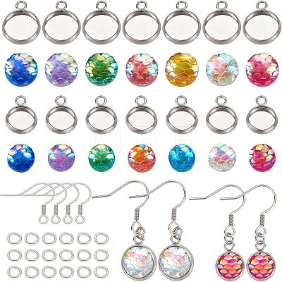 CHGCRAFT DIY Flat Round with Fish Scale Dangle Earring Making Kits DIY-CA0003-92-1