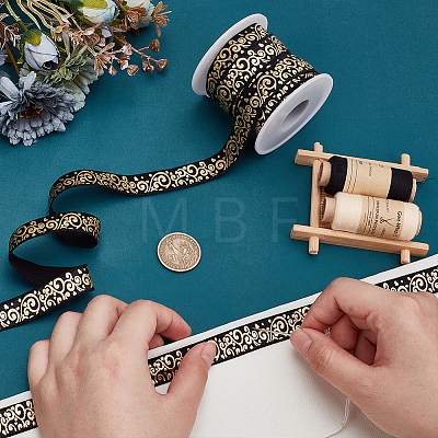 10Yards Gold Stamping Flower Polyester Elastic Cord OCOR-WR0001-49A-1