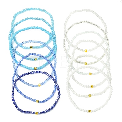 Blue Color Palette Glass Seed Beaded Stretch Bracelet Sets BJEW-MZ00101-1