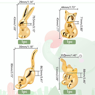   4Pcs 4 Styles Plating Porcelain Animal Figurines DJEW-PH0001-41-1