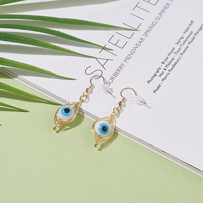 Round Lampwork Evil Eye Braided Dangle Earrings EJEW-JE04898-01-1