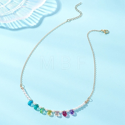 Glass & Shell Pearl Pendant Necklaces NJEW-TA00225-1