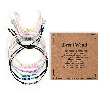Adjustable Glass Seed Beaded Friendship Braided Bracelet Sets BE2039-2-1
