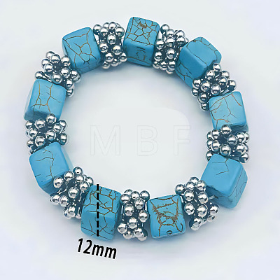 Natural Turquoise Cube Beaded Stretch Bracelet XU8042-4-1