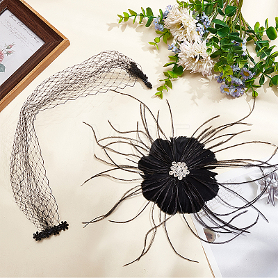 Bridal Wedding Mesh Feather Fascinator Hats Hair Chips OHAR-WH0011-47B-1