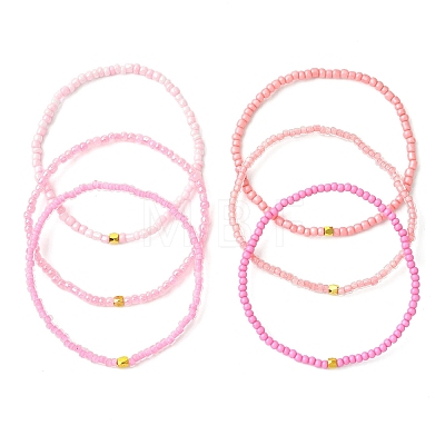 Pink Color Palette Gradient Color Glass Seed Beaded Stretch Bracelet Sets BJEW-MZ00102-01-1