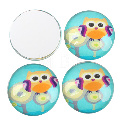 Cartoon Owl Printed Glass Half Round/Dome Cabochons GGLA-N004-10mm-B-1