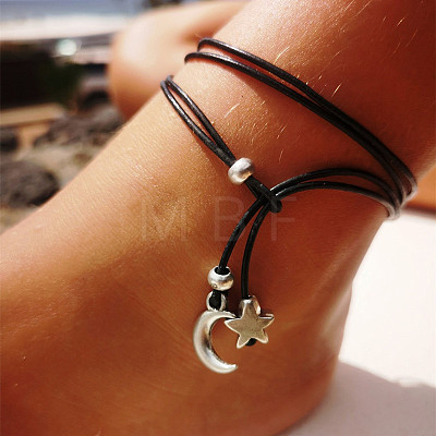 Imitation Leather Alloy Charm Wrap Anklets WGACC3A-01-1