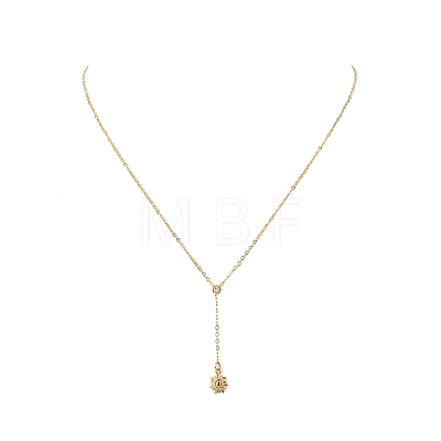 Brass Sun Pendant Lariat Necklace with Cable Chains for Women NJEW-JN04141-1