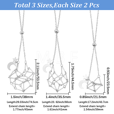 6Pcs 3 Styles 304 Stainless Steel Empty Macrame Pouch Star Moon Pendant Cable Chain Necklace Making NJEW-SC0001-87-1