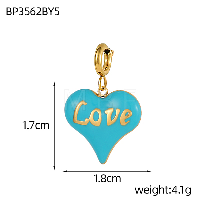 Heart with Word Love Charms 304 Stainless Steel Enamel Pendants STAS-OY004-10G-1
