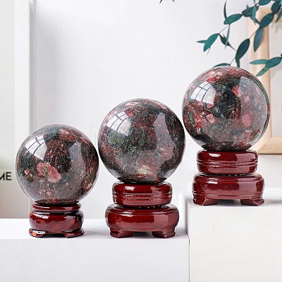 Natural Rhodonite Crystal Ball Display Decorations PW-WG27983-02-1