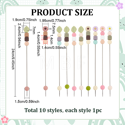 10Pcs 10 Styles Silicone Bead with Stainless Steel Knitting Needles AJEW-PH01709-1