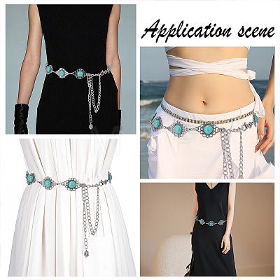 2Pcs 2 Styles Alloy Flower Link Chain Belt with Resin Beaded AJEW-AR0001-64-1