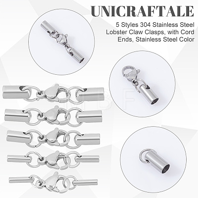 Unicraftale 50 Sets 5 Styles 304 Stainless Steel Lobster Claw Clasps STAS-UN0042-01-1