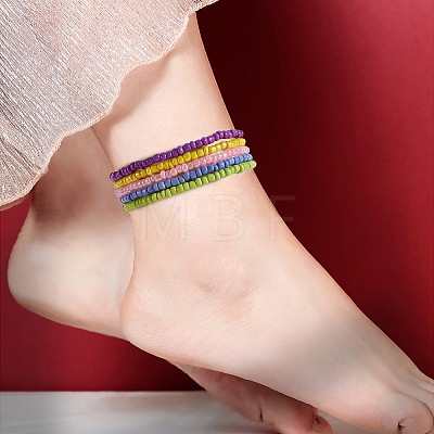 Sparkling Glass Seed Beads Stretch Anklets Set for Women AJEW-SW00002-1