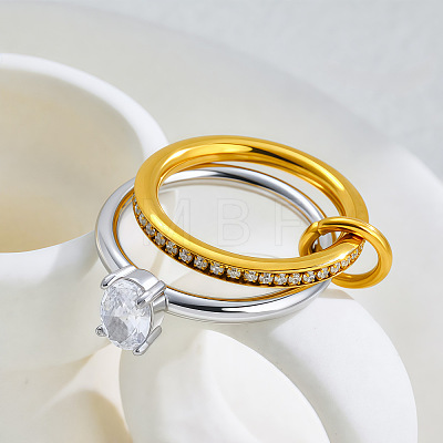 304 Stainless Steel & Clear Cubic Zirconia Finger Rings WG6CB4B-01-1