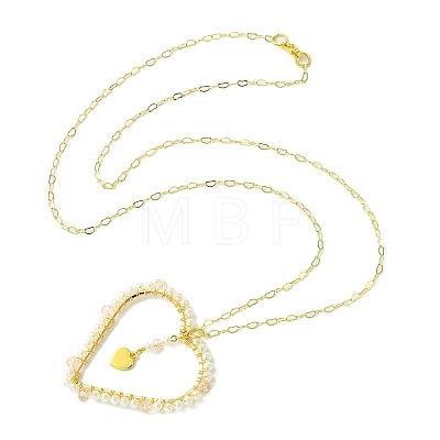 Glass & Plastic Imitation Pearl Love Heart Pendant Necklaces NJEW-JN04988-1