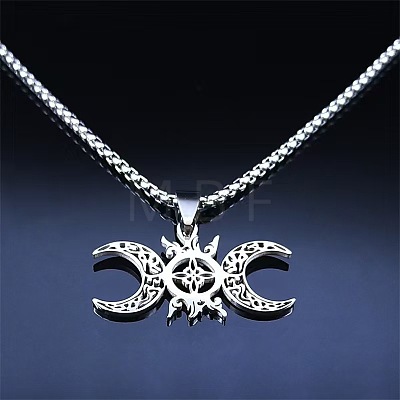 Hollow Out Moon Goddess 201 Stainless Steel Pendant Necklaces for Women FS-WGF6F96-01-1