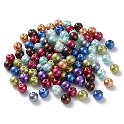 Mixed Color Round Glass Pearl Beads X-HYC004-1