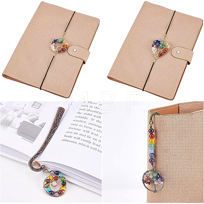 4Pcs 4 Style Chakra Gemstone Bead Dangling Bookmarks AJEW-BC0003-22-1