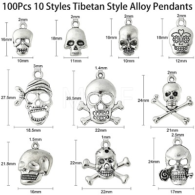 100Pcs 10 Styles Tibetan Style Alloy Pendants TIBEP-CJ0001-62-1