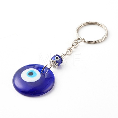 Flat Round with Evil Eye Lampwork Keychain KEYC-JKC00249-01-1