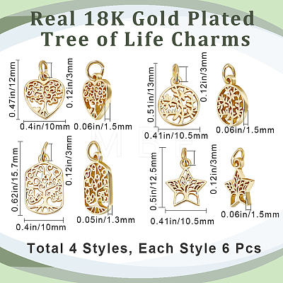 24Pcs 4 Style Rack Plating Brass Charms KK-BBC0009-10-1