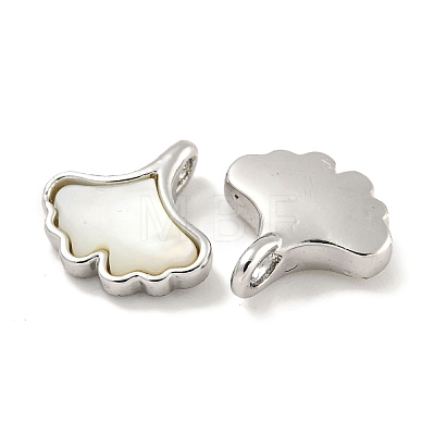 Natural Shell & Brass Gingko Leaf Charms KK-P275-06P-1