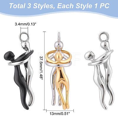 Unicraftale 3Pcs 3 Colors 304 Stainless Steel Pendants STAS-UN0037-95-1