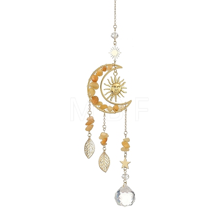 Brass Moon Sun & Natural Topaz Jade Chip Suncatcher HJEW-TA00498-1