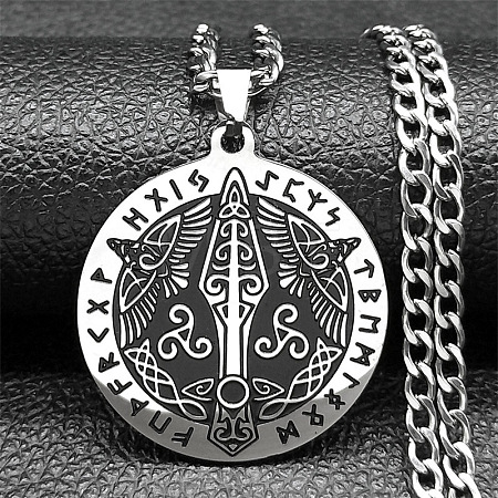 201 Stainless Steel Odin Rune Raven Arrowhead Pendant Twisted Chain Necklaces for Men NJEW-S440-03B-AS-1