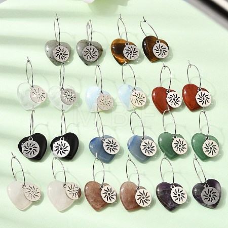 Natural & Synthetic Gemstone & 304 Stainless Steel Hoop Earrings for Women EJEW-G475-01P-1