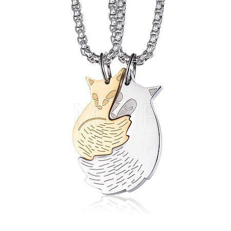 Stainless Steel Couple Fox Pendant Box Chain Necklaces Set PW-WG38AEC-01-1