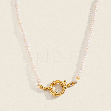 Vintage Natural Freshwater Pearl Rice Beaded Necklaces with 304 Stainless Steel Spring Ring Clasps for Women AQ9870-1