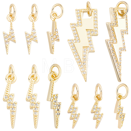 12Pcs 4 Styles Brass Micro Pave Cubic Zirconia Pendants KK-BBC0028-11-1