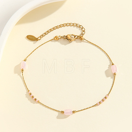 304 Stainless Steel with Glass Column Bead Anklets FS-WGCFE90-08-1