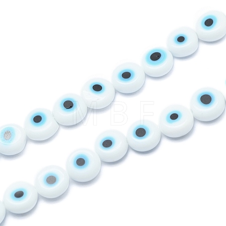 Handmade Evil Eye Lampwork Flat Round Bead Strands X-LAMP-L058-8mm-14-1