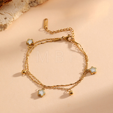 304 Stainless Steel Pave Clear Cubic Zirconia Geometric 2-Strand Bracelets for Women WGC157B-04-1