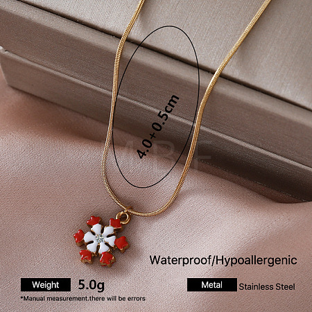 Vintage 304 Stainless Steel Red Enamel Pendant Round Snake Chain Necklaces for Women XE2810-5-1
