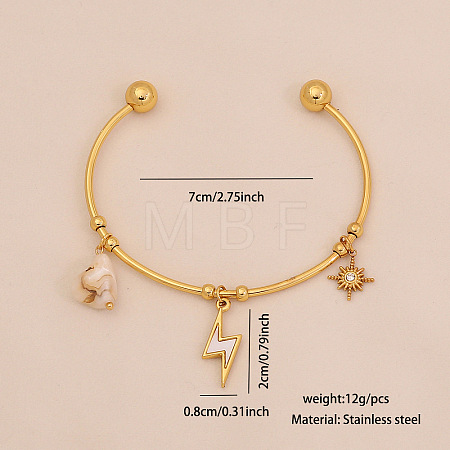 304 Stainless Steel & Natural Shell & Crystal Rhinestone & Plastic Pearl Cuff Bangles FS-WGEF24F-04-1