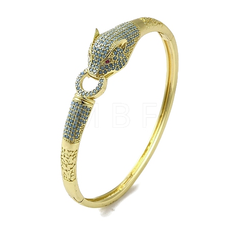 Brass Pave Cadet Blue & Orchid Cubic Zirconia Leopard Hinged Bangle for Women BJEW-K246-21B-G-1